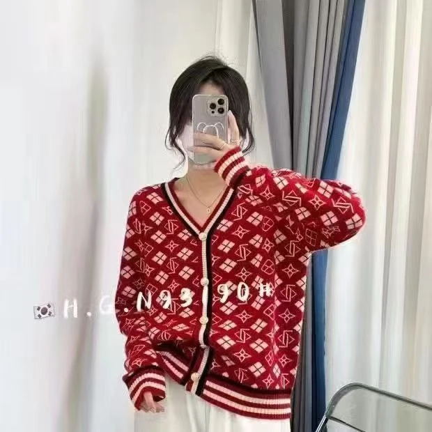 97【红色提花开衫】早春新款加软重工毛衣开衫