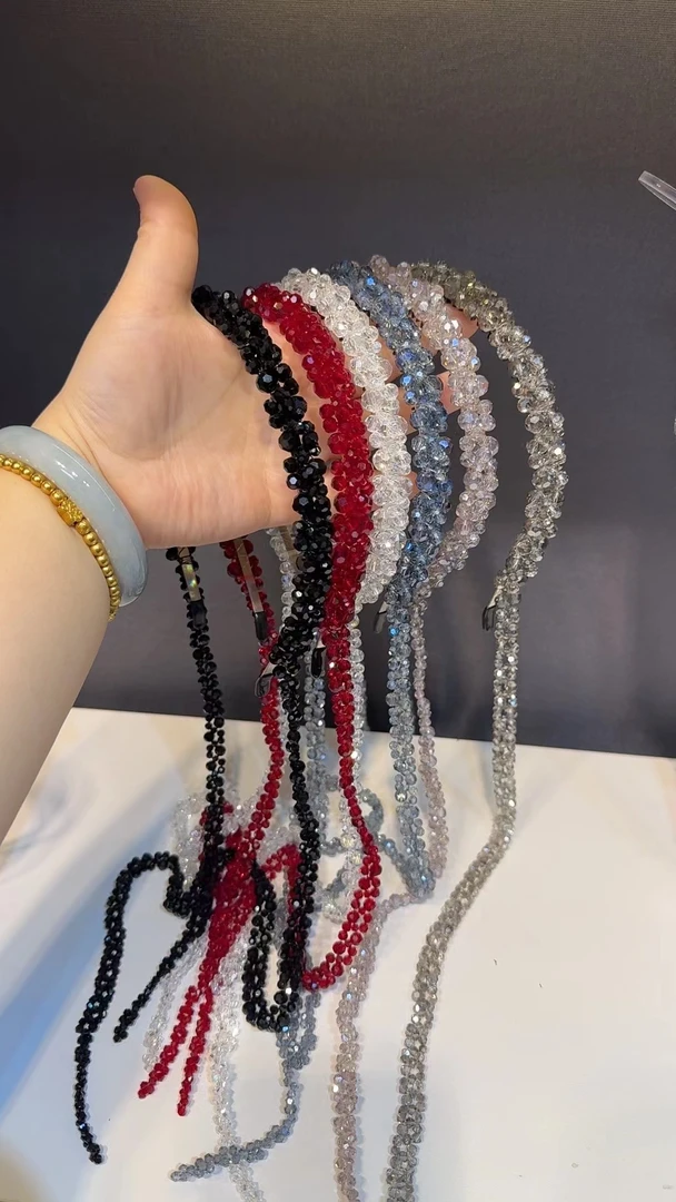 JINLING【6000】水晶长流苏发箍发饰纯手工晶石细发卡高级百搭少女