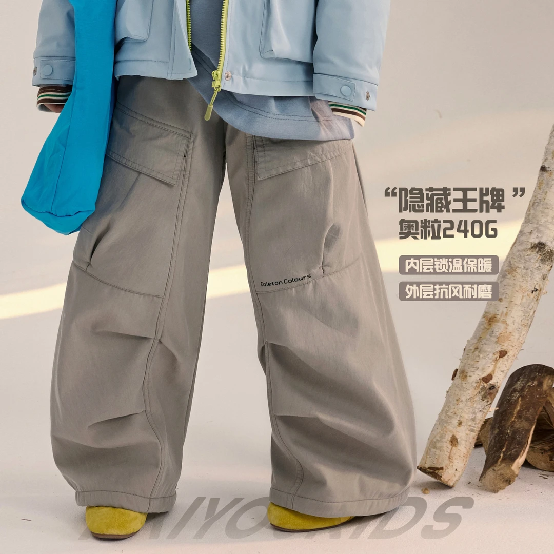 NAIYOUKIDS【打褶绒裤】女童工装裤2025冬季加绒防风户外裤子K2678