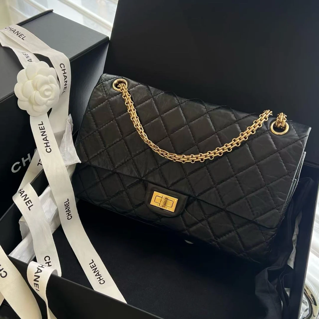 99新 Chanel/香奈儿 23开  2.55 黑金  油腊牛皮 链条包