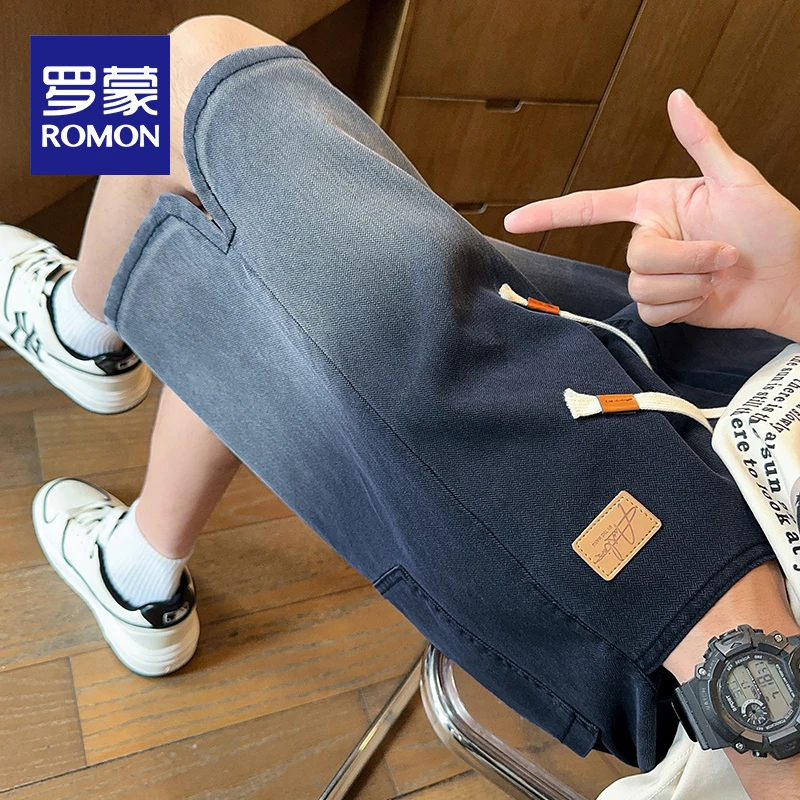 罗蒙天丝牛仔短裤男士夏季薄款宽松直筒渐变天丝休闲五分裤子