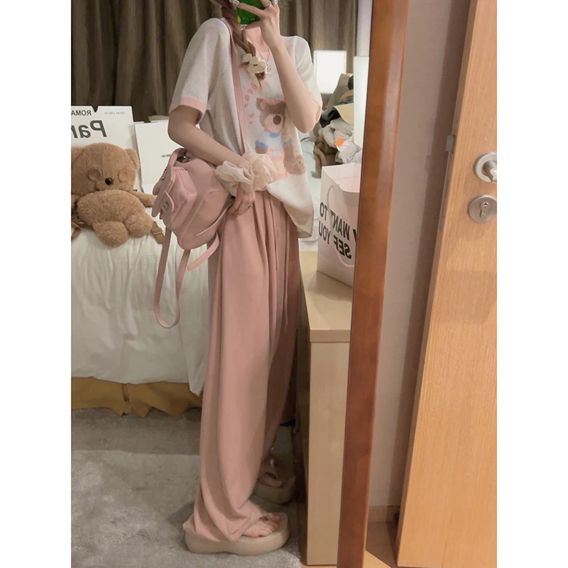 Yukiss 直播 灰色铜氨丝高腰直筒休闲裤女夏 铜氨丝休闲裤A4375