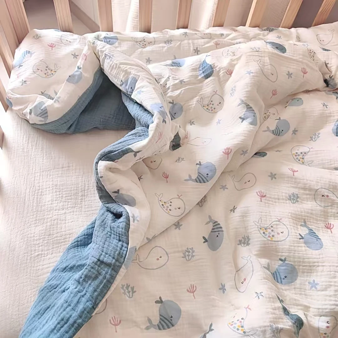 婴幼儿童专用母婴A类小被子幼儿园全棉皱布四季通用可拆洗柔软透