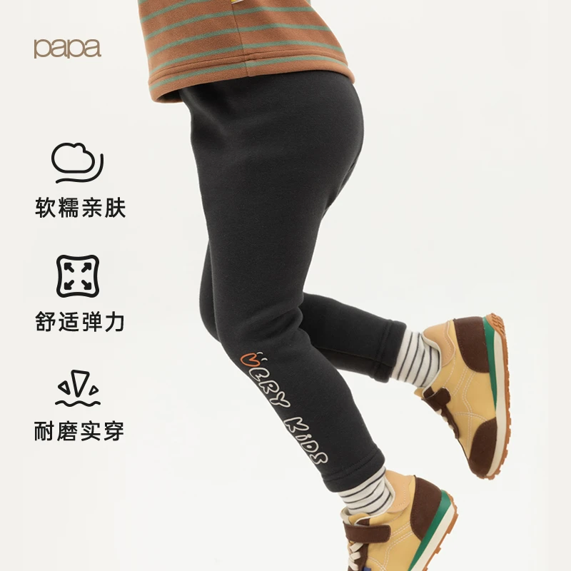 papa爬爬冬季加绒宝宝针织打底裤女童洋气可爱百搭保暖休闲裤子