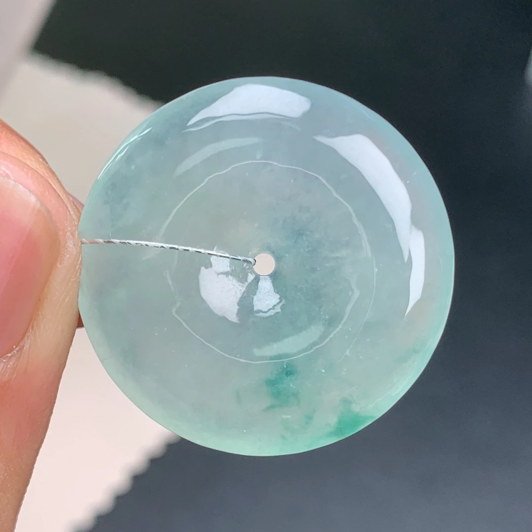 尺寸30.4-5.5mm缅甸天然A货翡翠冰飘花平安扣吊坠 精美冰透百搭