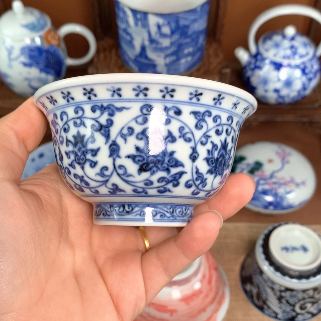 手工手绘缠枝莲压手杯
