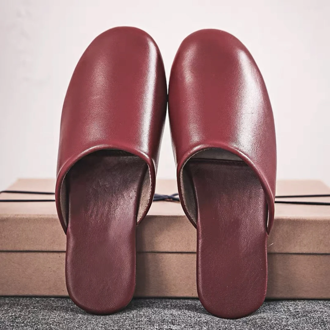 夏莉迩四季包头真皮拖鞋男女室内家用木地板静音情侣羊皮拖鞋春秋