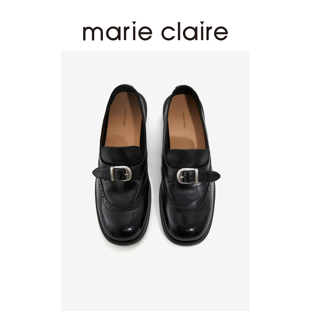 MC女鞋水洗方扣布洛克乐福鞋2025春老钱风marieclaire女鞋