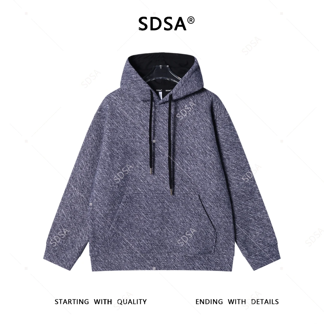 SDSA男士秋冬新款痞帅男装潮牌撞色抽绳连帽卫衣百搭时尚套头上衣