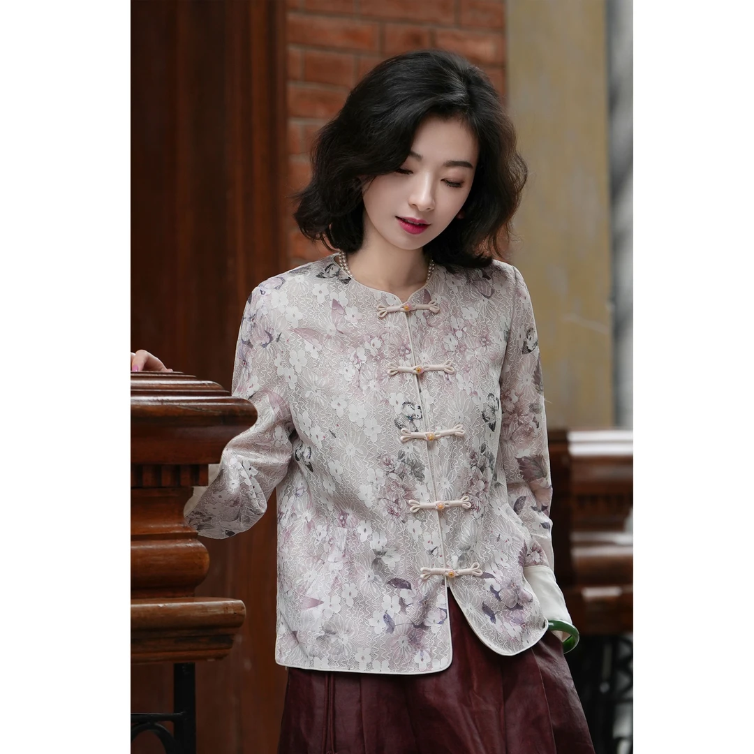 西子/【花前月下】高密蕾丝蝴蝶印花双面双穿新中式外套/WTBH189