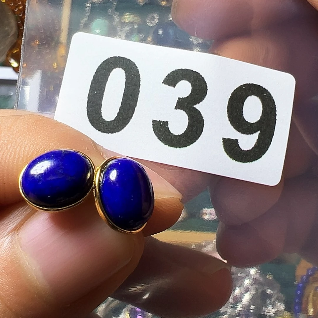 青金石耳饰银S925镶嵌时****薄