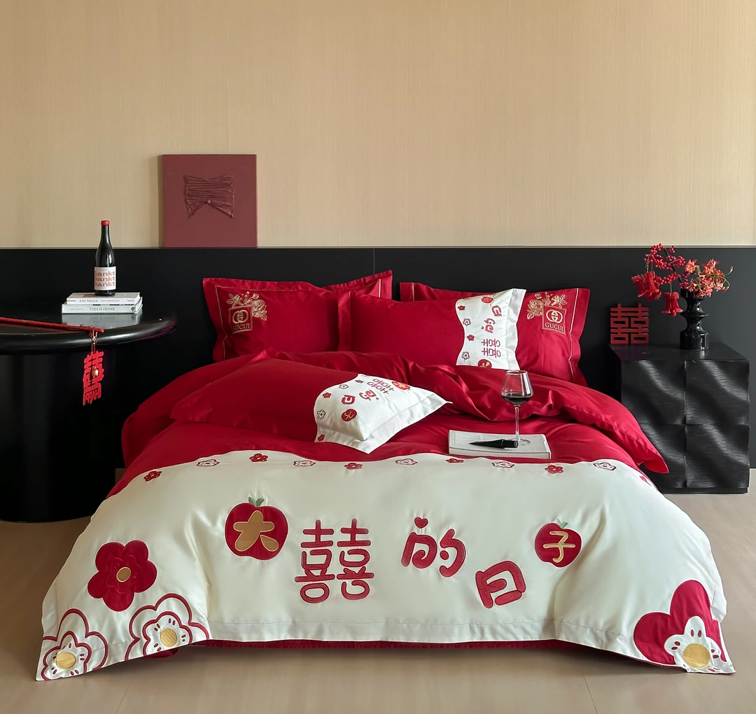 清！小玲子  大喜的日子 全棉长绒棉 新中式精致刺绣工艺 婚庆款