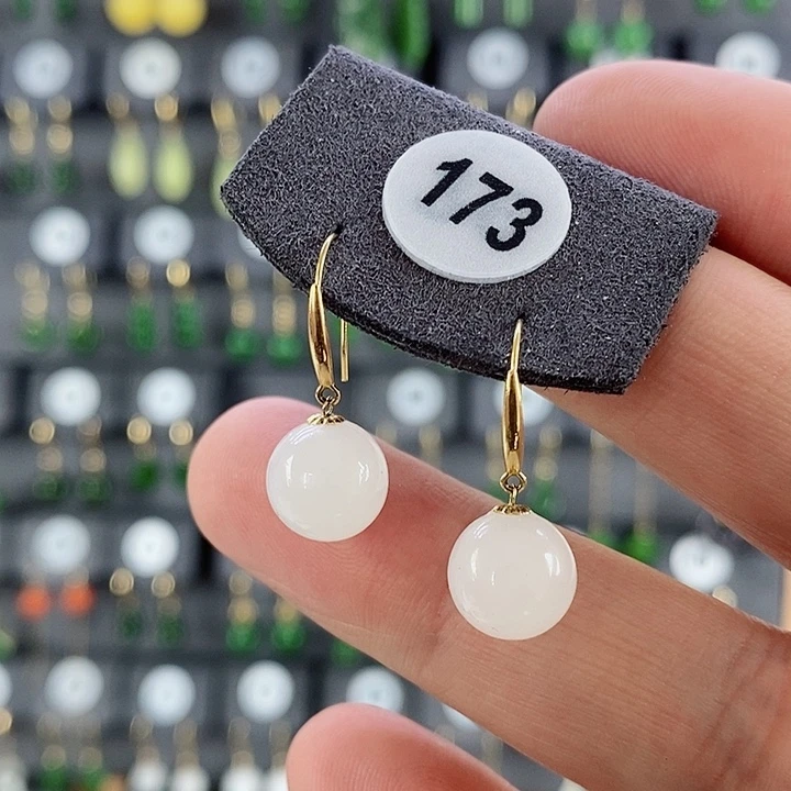 和田玉耳饰18K金镶嵌