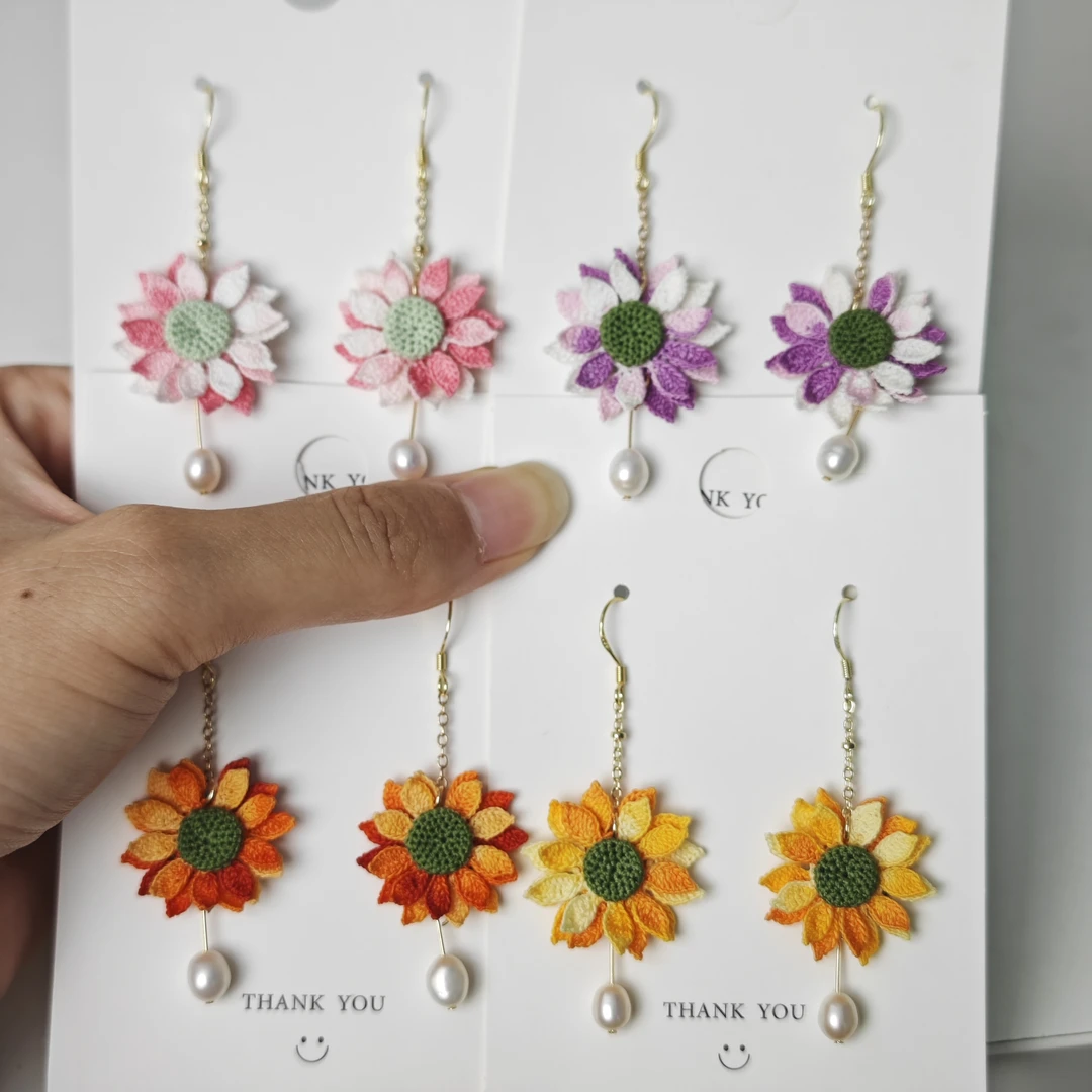 非金属锦纶耳饰 手工微钩植物花卉女日韩耳环简约小清新手工饰品