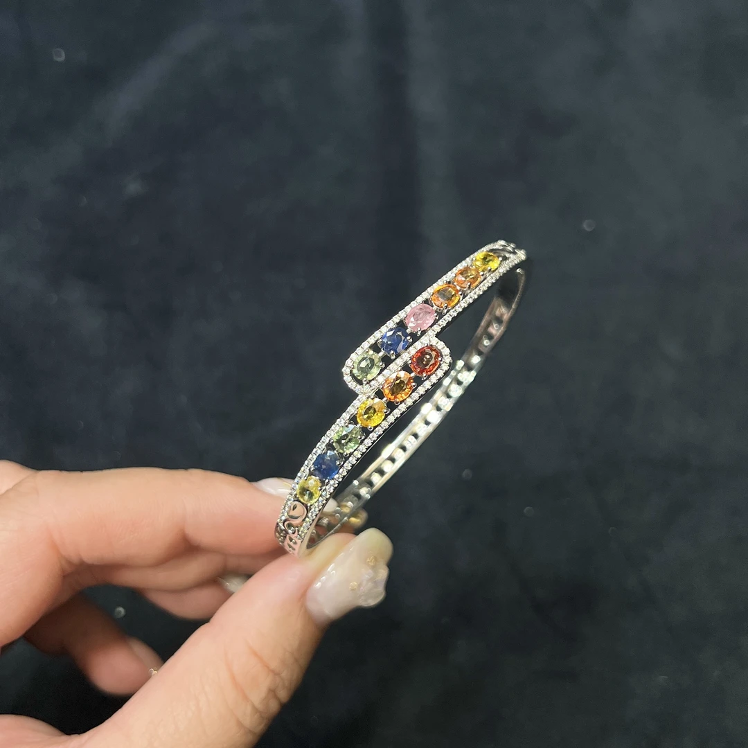 【红旭明玉】天然彩色蓝宝石豪镶彩虹款手镯 多样性发一件