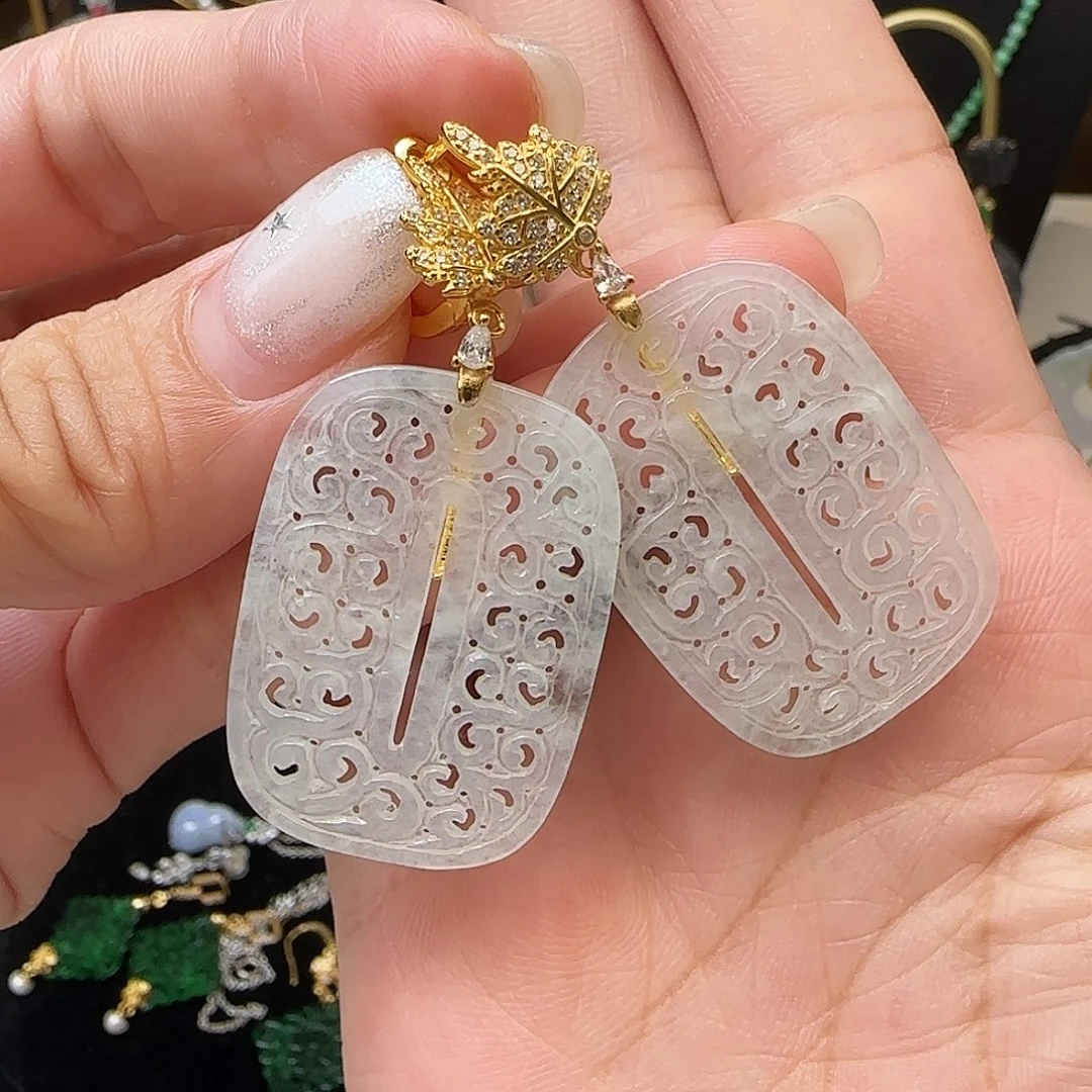 银S925镶嵌翡翠耳饰耳包款