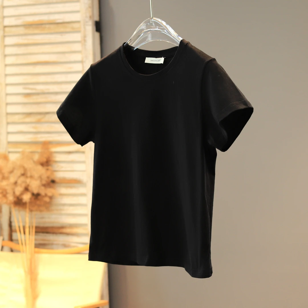 夏装上新2025纯色简约宽松舒适棉料T恤舒适短袖圆领休闲显瘦体恤
