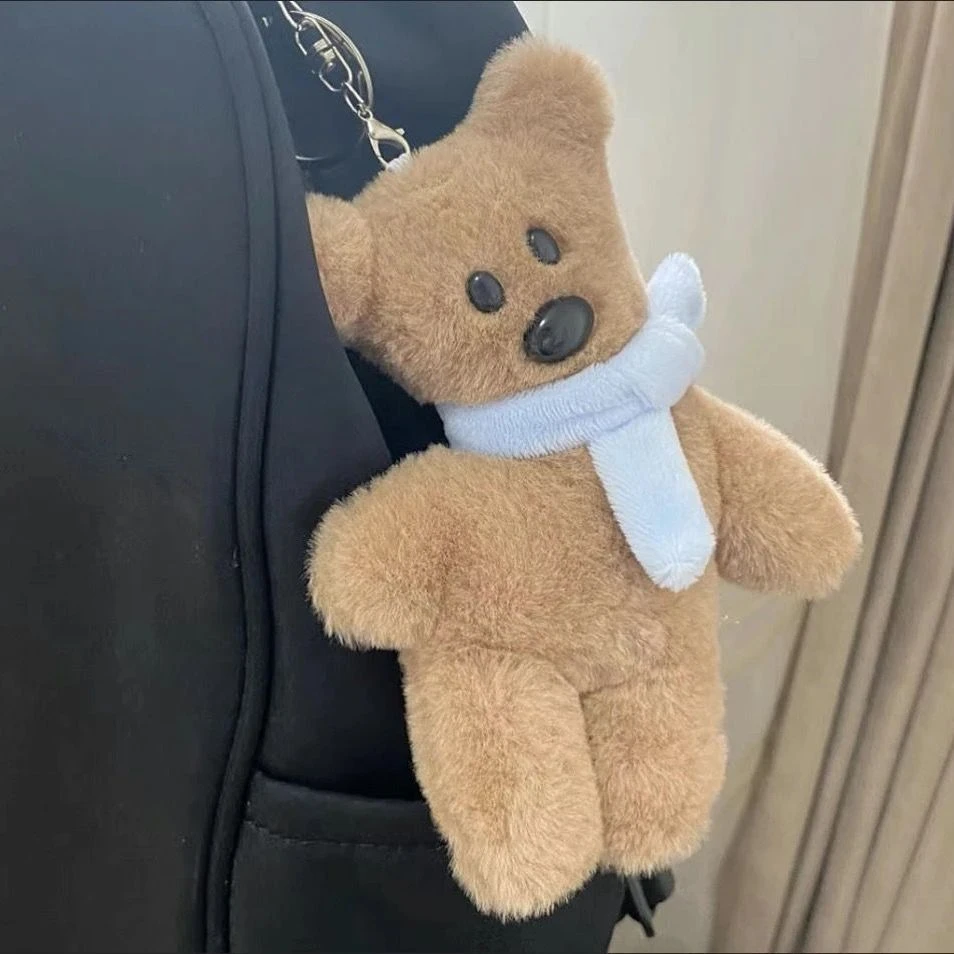 ins新款吱吱叫蓝围巾泰迪熊玩偶憨豆熊毛绒书包挂件少女心礼物