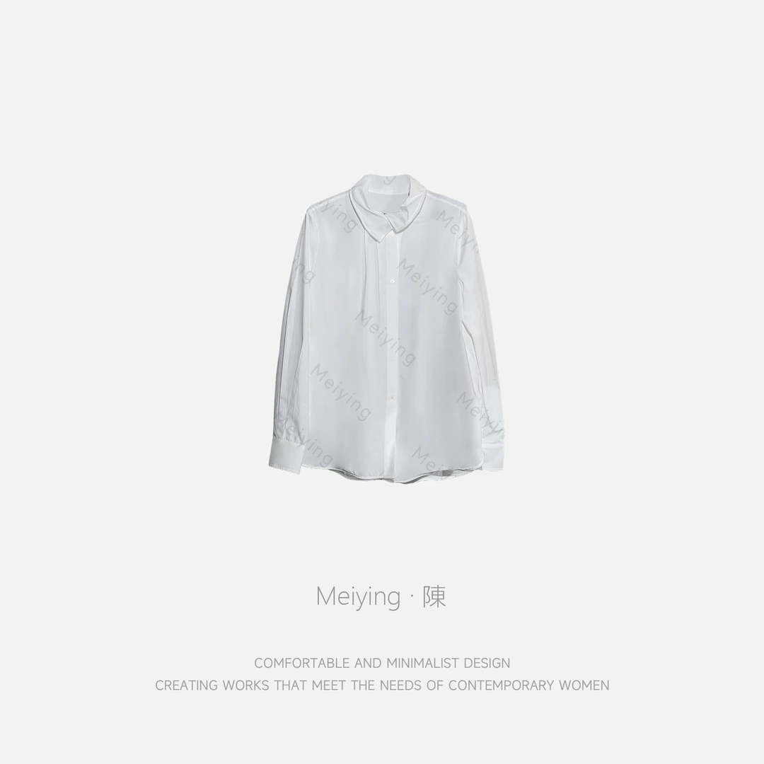 Meiying-“晨雾百合”干净舒适感翻领单排扣不规则下摆衬衫YA5QC034