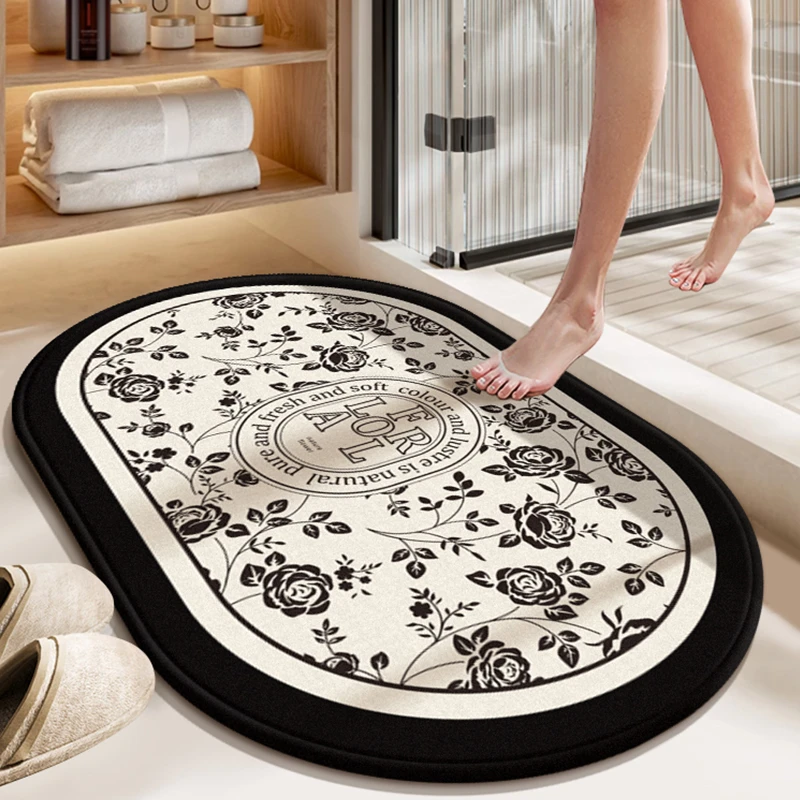 吸水浴室地垫速干硅藻泥地垫美式花卉卫生间防滑垫耐脏卫浴进门垫
