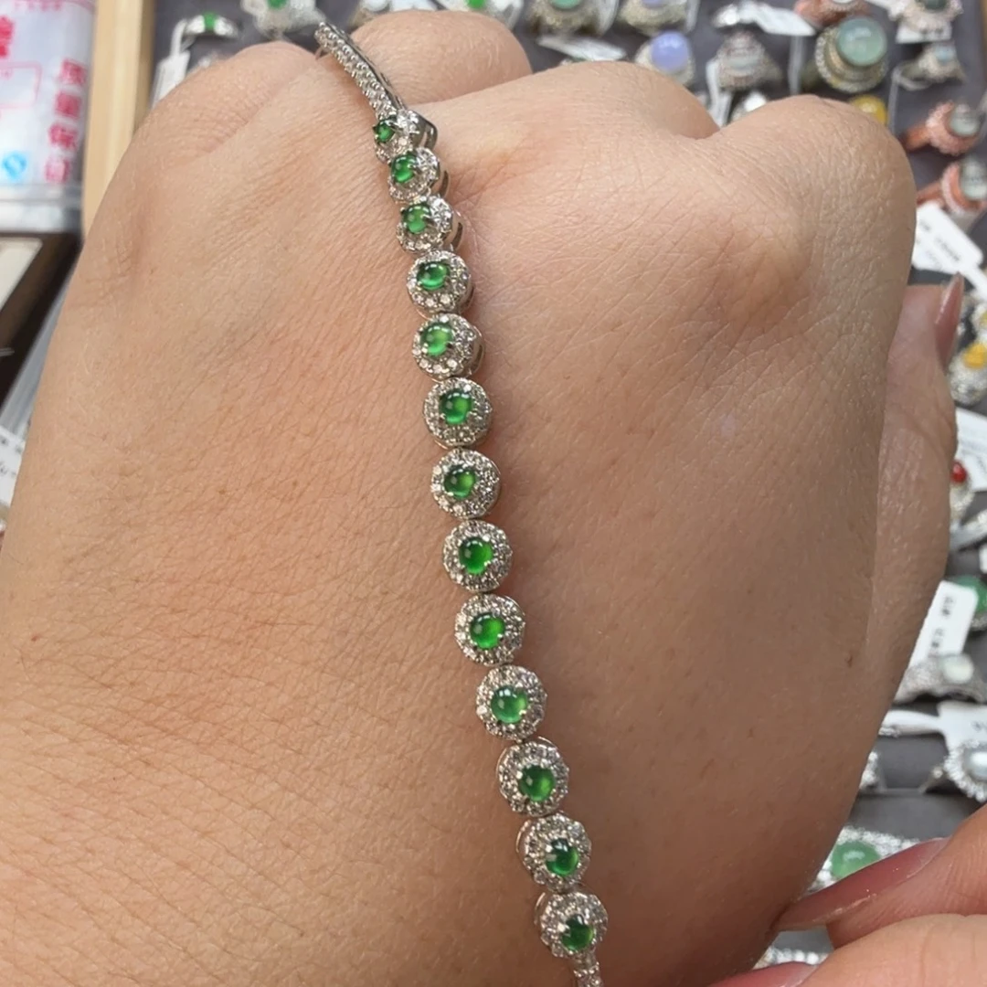 翡翠银S925镶嵌戒指8888