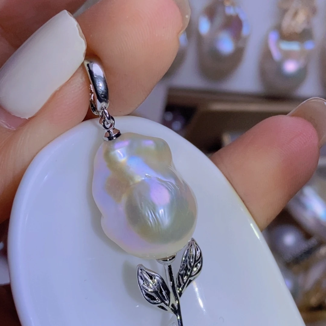 淡水珍珠银S925镶嵌天然淡水珍珠