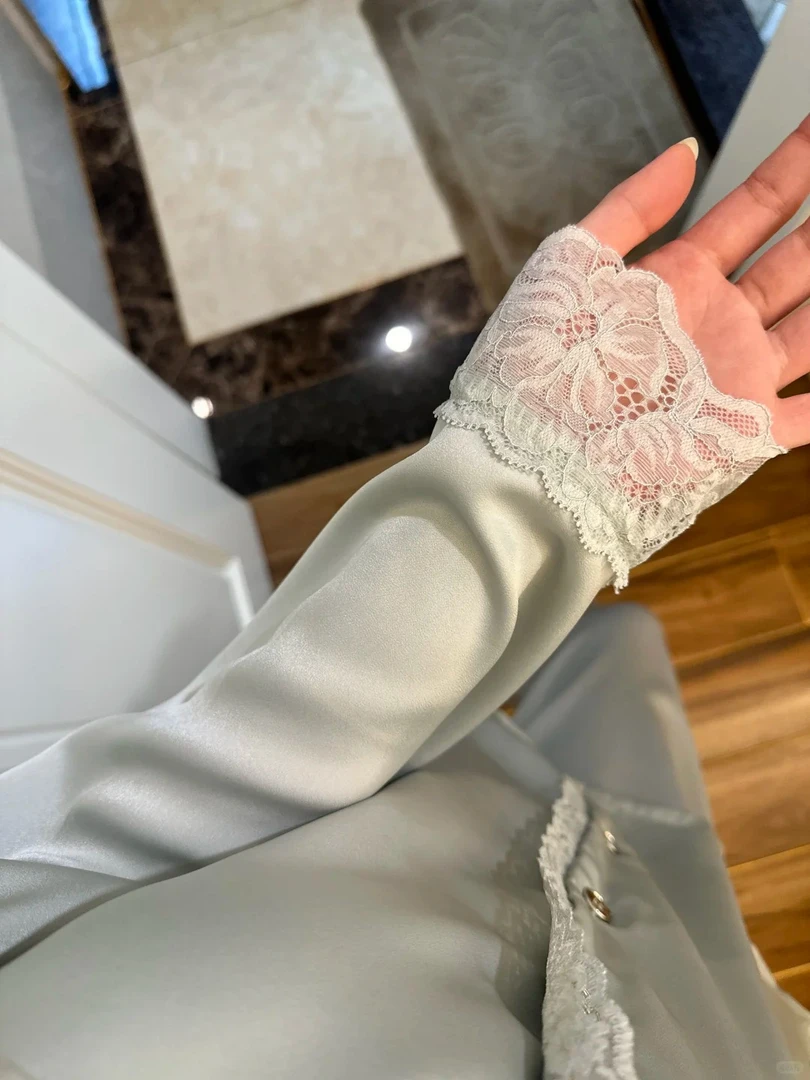 【纯欲风花边】高级感冰丝带胸垫睡衣套装女春夏季2025年新款家居服