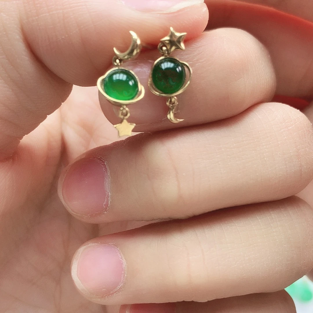 翡翠耳饰18K金镶嵌耳饰