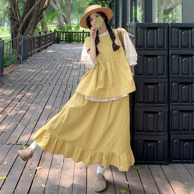 大码女装2025夏季胖mm森系设计感小众衬衫马甲半裙时尚显瘦三件套