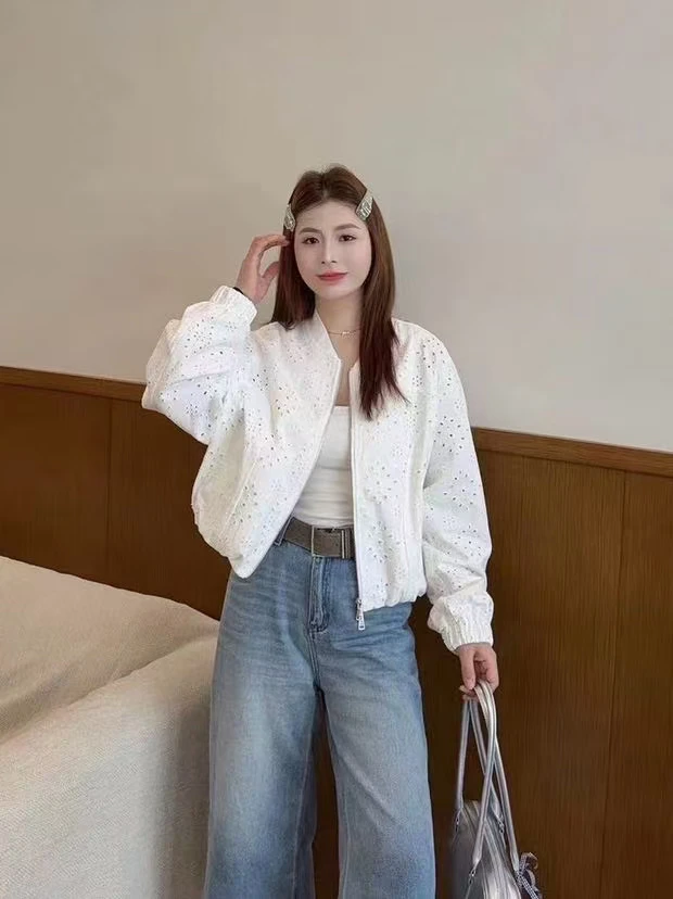 春季时尚简约休闲镂空圆领百搭防晒短外套休闲上衣【7370】