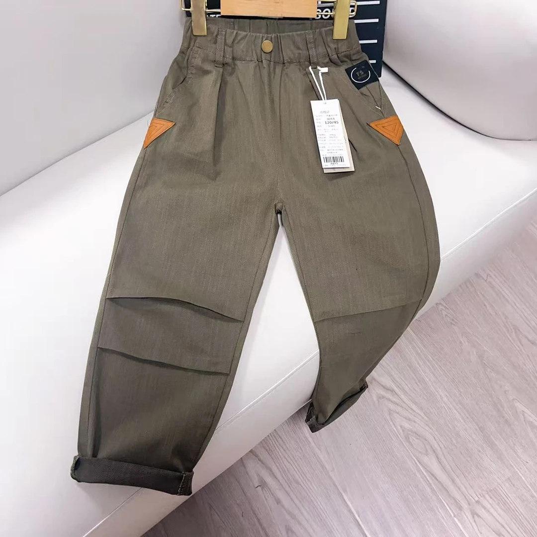 F00254童装男童2025新款春秋工装裤休闲裤棉布韩版长裤松紧带潮酷