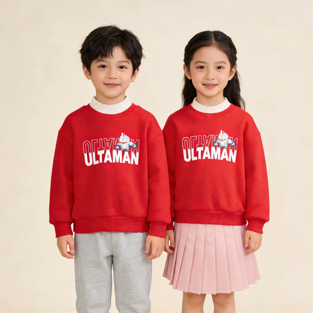 F2383男女童奥特曼冬季加绒加厚圆领长袖卡通保暖卫衣