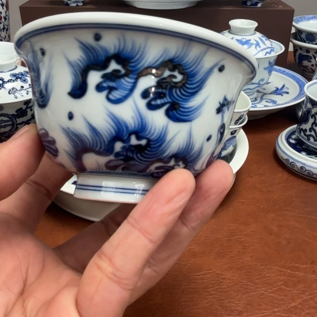 茶具手绘压手杯海浪景德镇发货