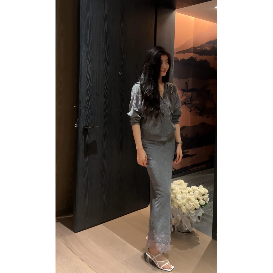 N.COU妮蔻25秋新款休闲松弛感慵懒风蕾丝拼接连帽外套套装DY60836