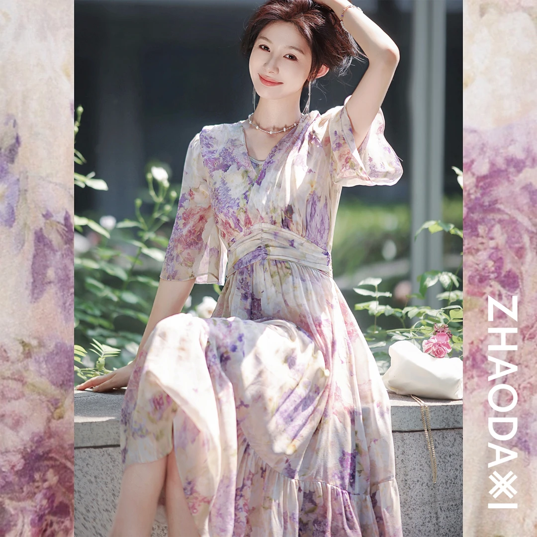 【赵大喜】现货！花开富贵真.丝系列-气质版连衣裙 | 100.桑蚕丝