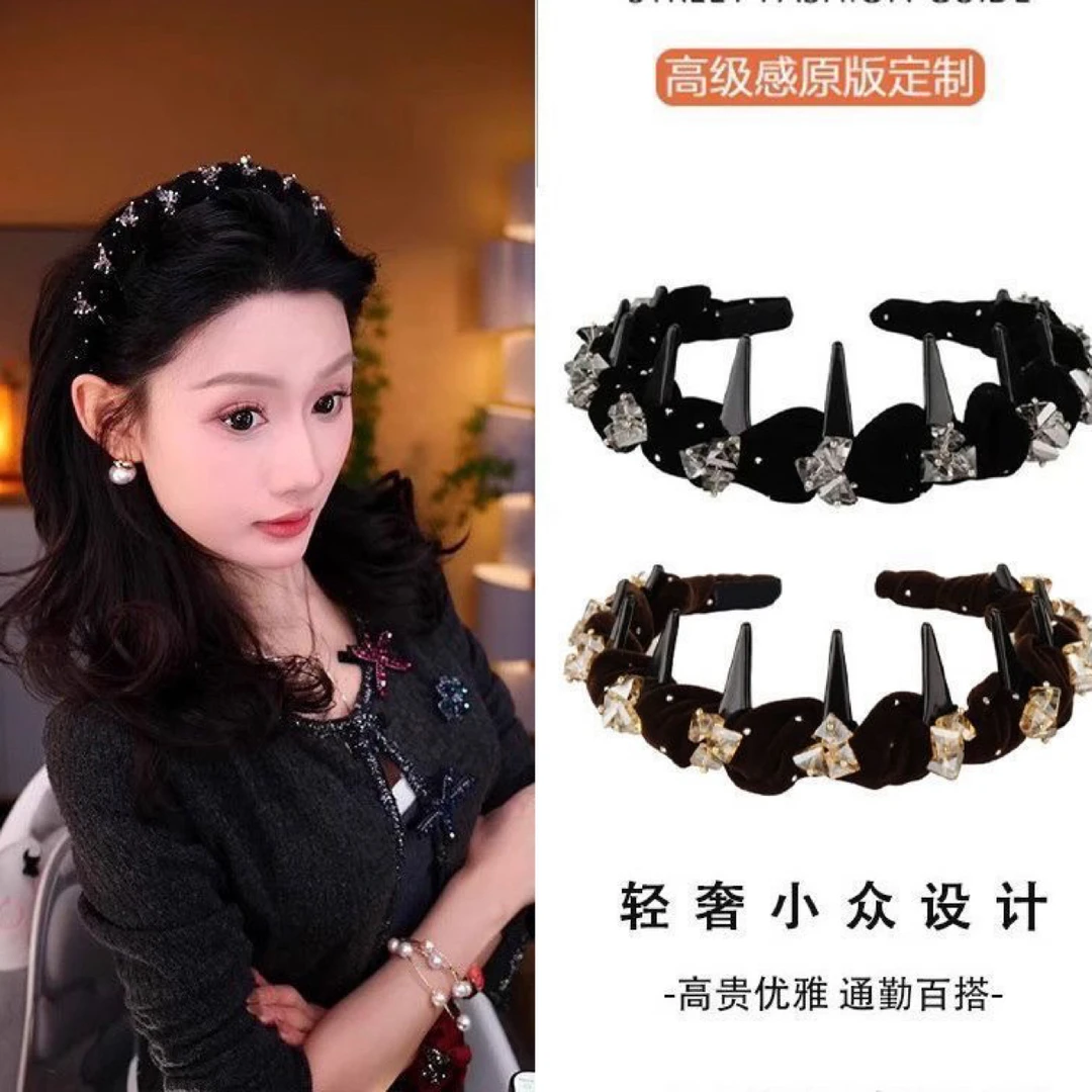 新款精致丝绒带齿波浪头箍重工百搭高颅顶轻奢发箍发卡头饰优雅