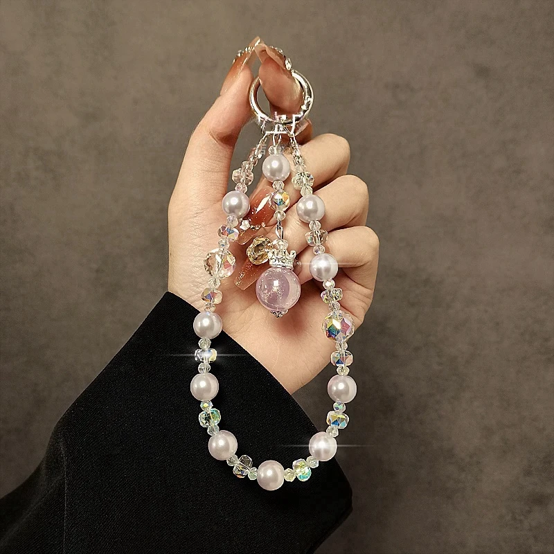 奢华高级感水晶串珠手机链手机壳挂饰手腕手提链皇冠吊坠手机挂绳