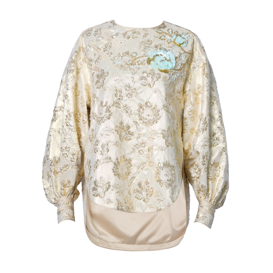 JUNYANG杨君 鎏金虞美人中式斜襟衬衫