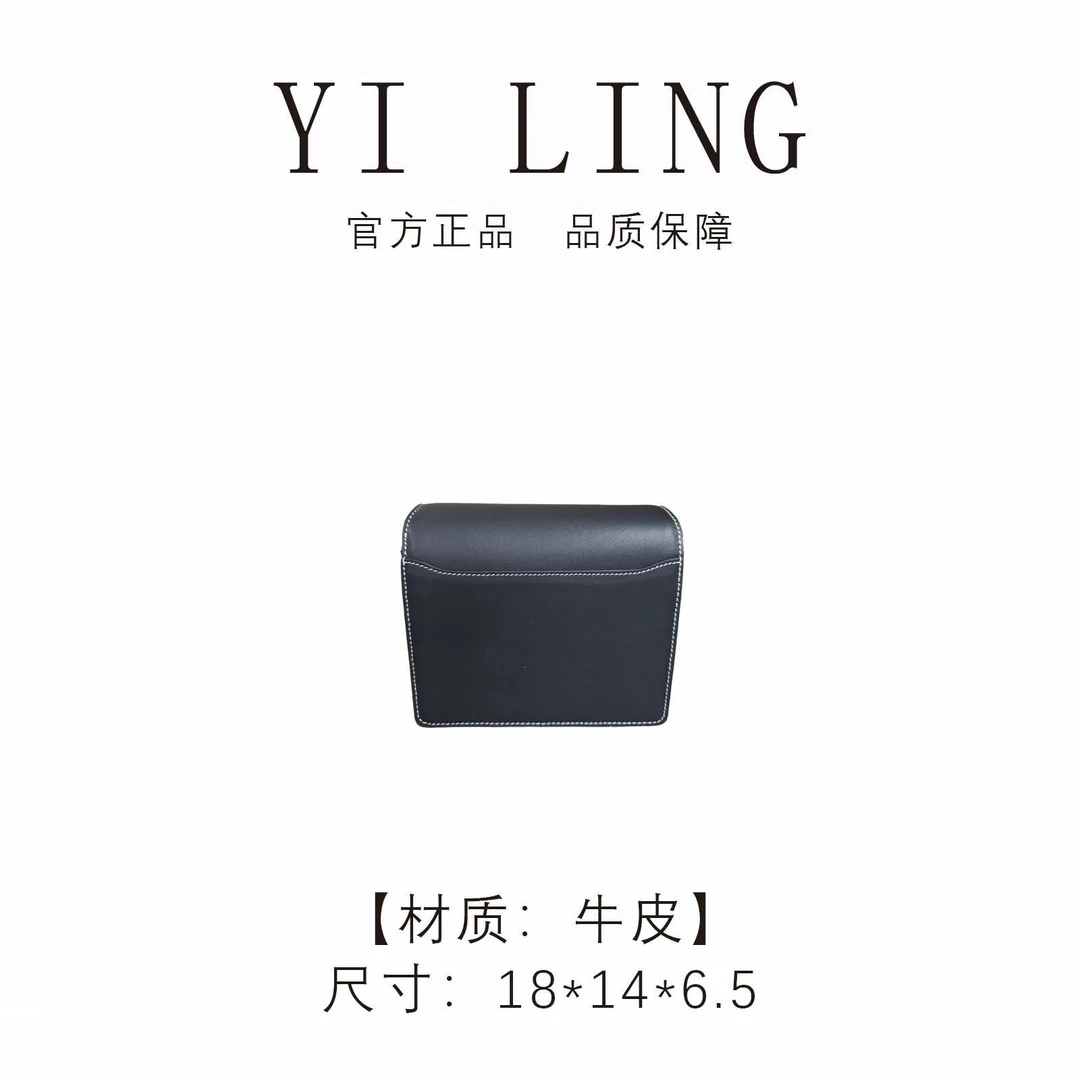 YI LING【 2025年新款】黑色进口牛皮单肩斜挎包30266