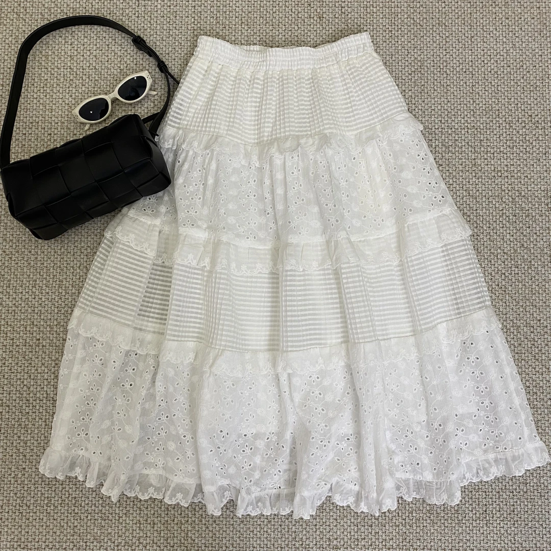 【郁儿严选】春季法式洋气设计感蕾丝松紧腰花边裙子