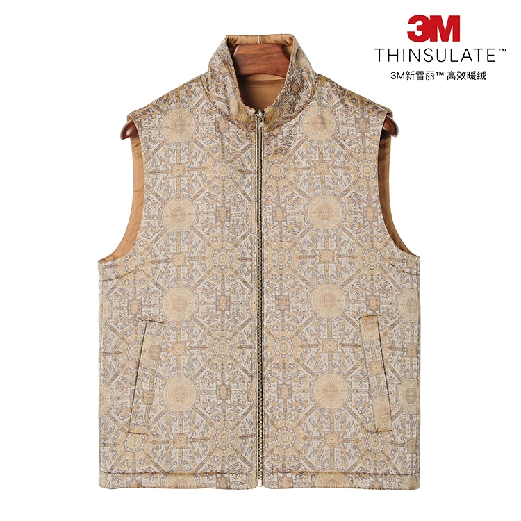 99087 男士立领马甲 桑蚕丝宋锦新中式高效暖绒休闲复古上衣