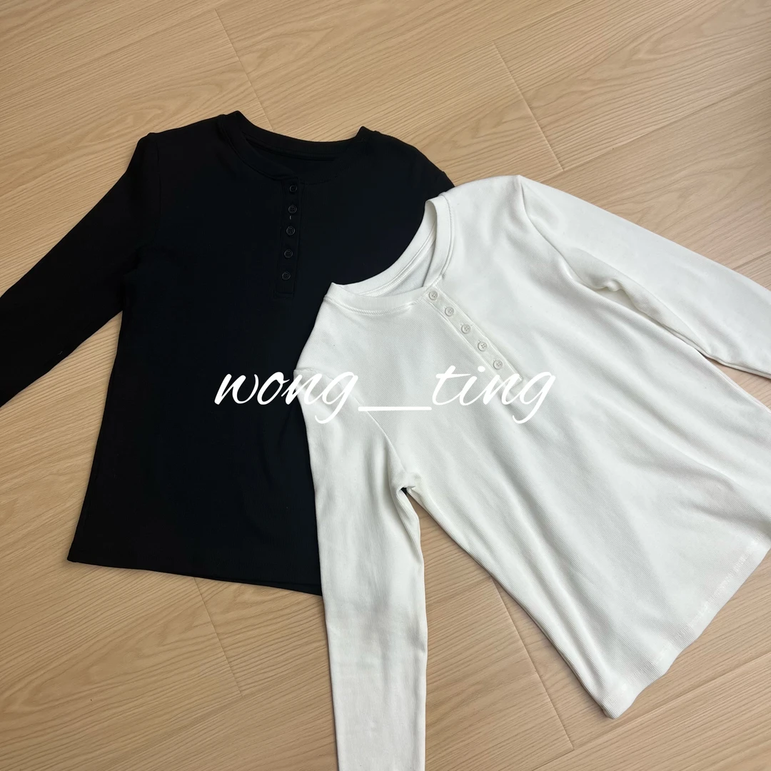 Wong_ting小众设计师复古时髦亨利领显瘦打底T恤6522