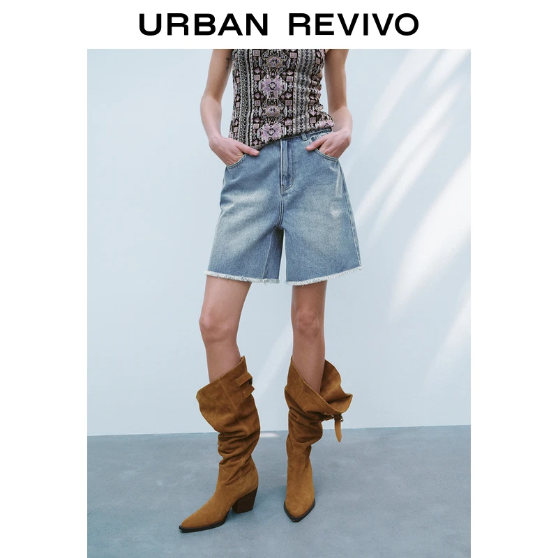 UR2025春季新款女装时尚休闲百搭洗水毛须牛仔短裤UWH850001