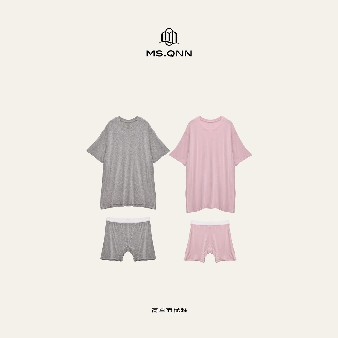 Ms.Qnn“云朵”桑蚕丝治愈系触感宽松T家居服套装 39S235 Q姐