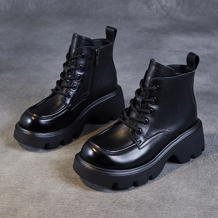 头层牛皮厚底增高马丁靴2025秋季新款高跟英伦风短靴小个子女靴子