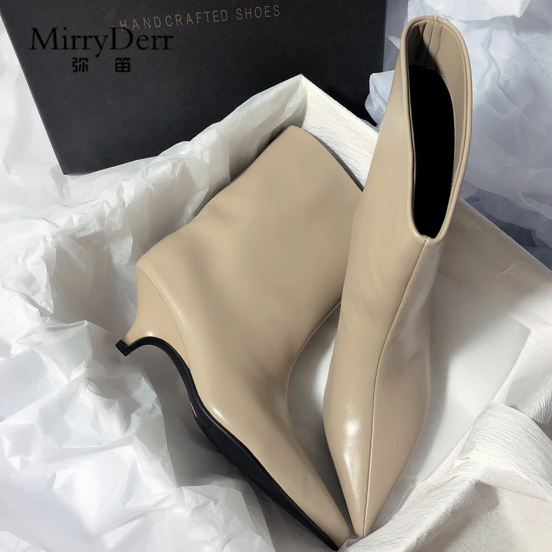 弥笛 新款尖头高跟裤筒靴复古网红风高端纯色套筒短筒时装靴