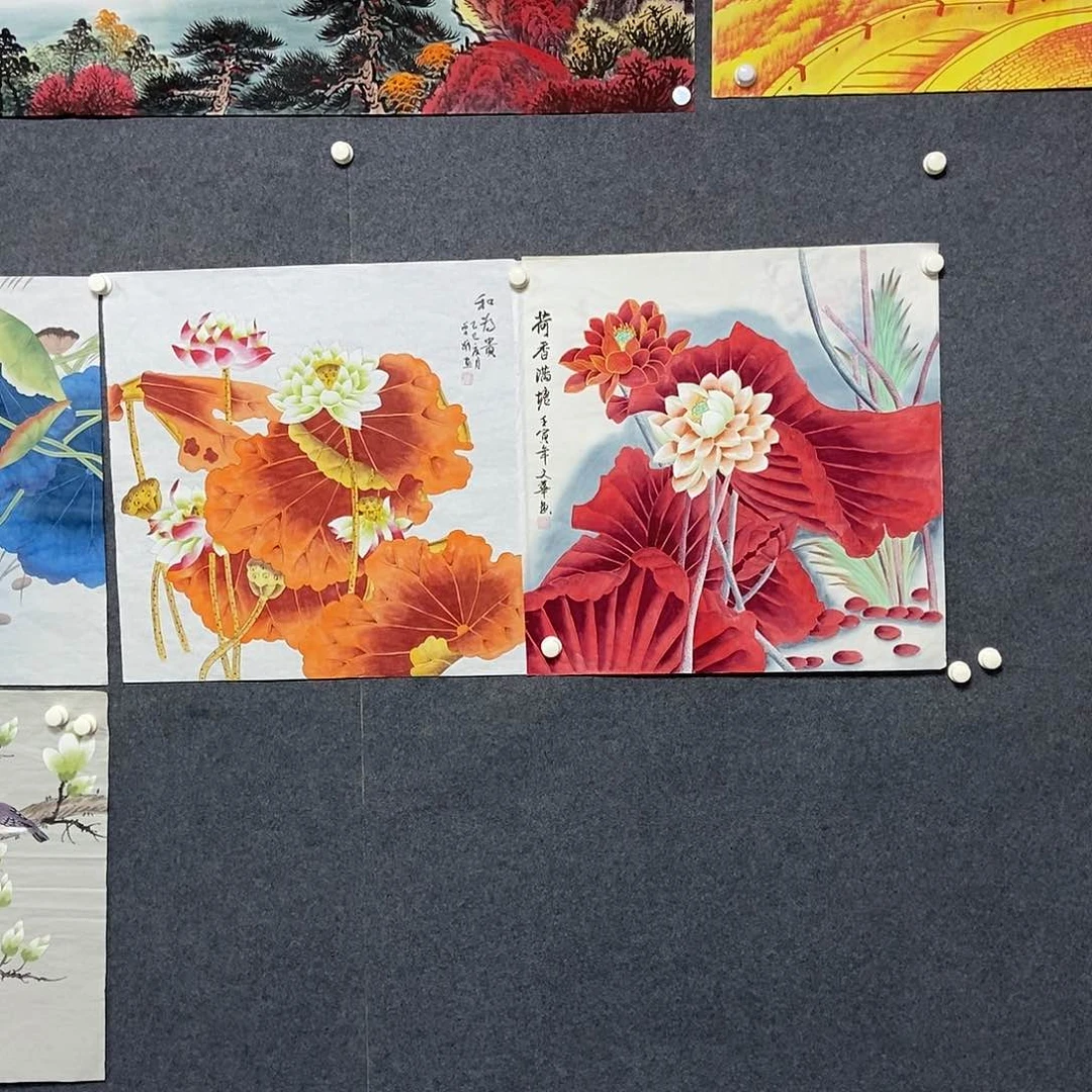 国画?***晶两幅四尺斗方工笔花鸟
