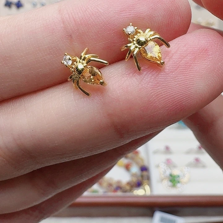 石榴石耳饰银S925镶嵌耳钉833