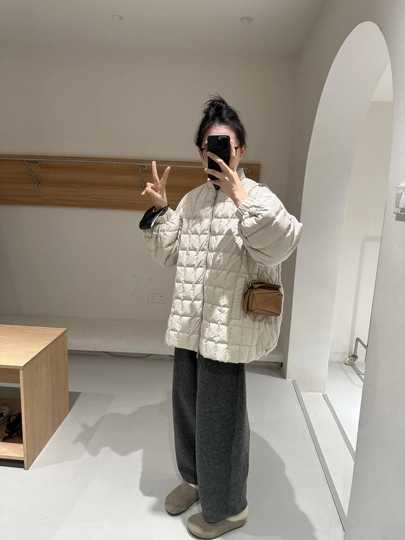 短款方格棉服外套女冬季天新款松紧腰显瘦直筒毛呢休闲长裤两件套