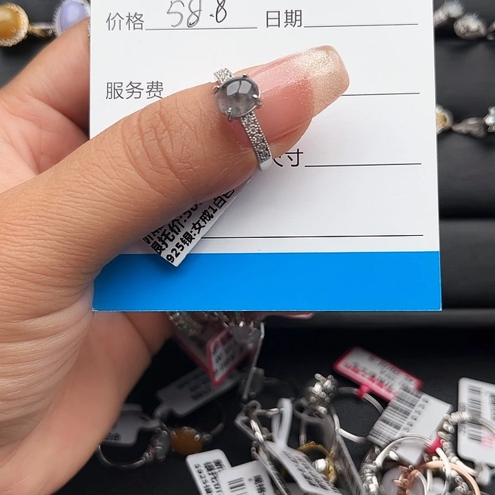 翡翠戒指银S925镶嵌缅甸天然A货翡翠女戒